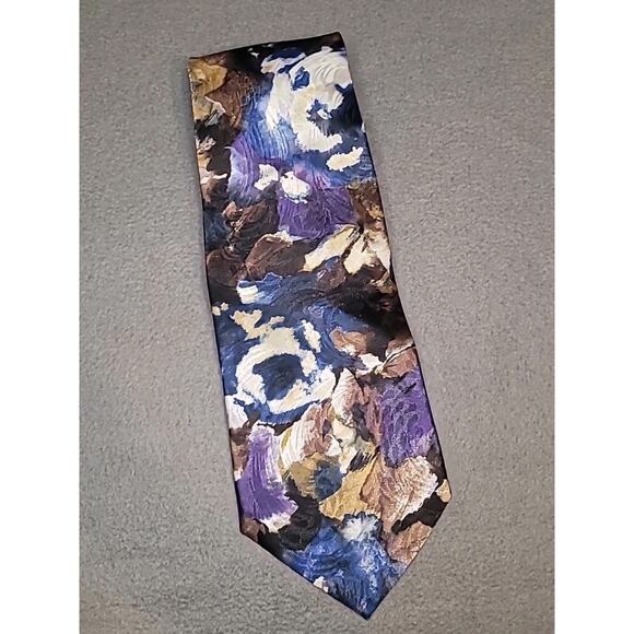 Vintage Etienne Aigner Silk Tie Abstract Fall Art Print Brown Gold GVC - Picture 2 of 5